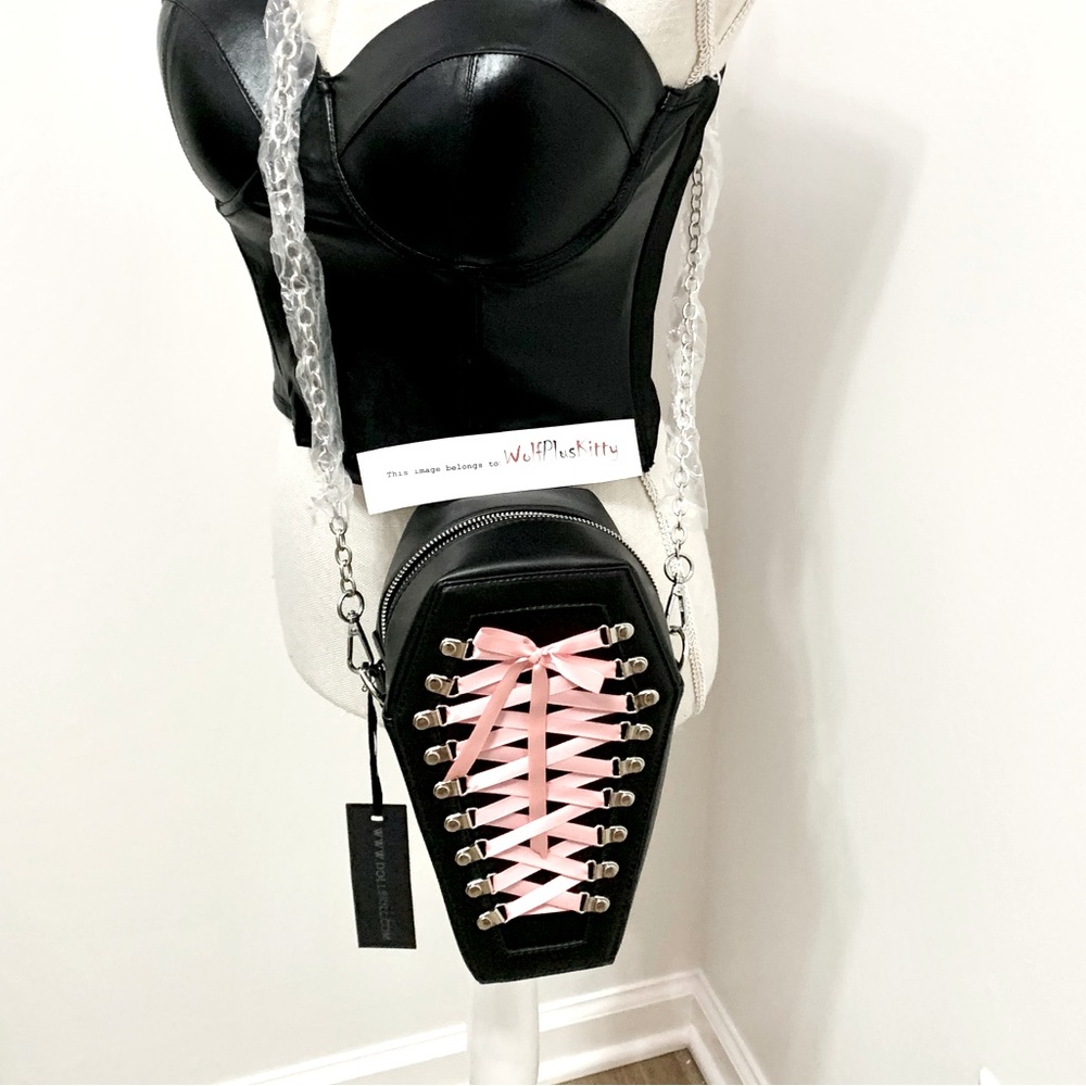 Widow Pink Lace Up Coffin Crossbody Bag - NEW